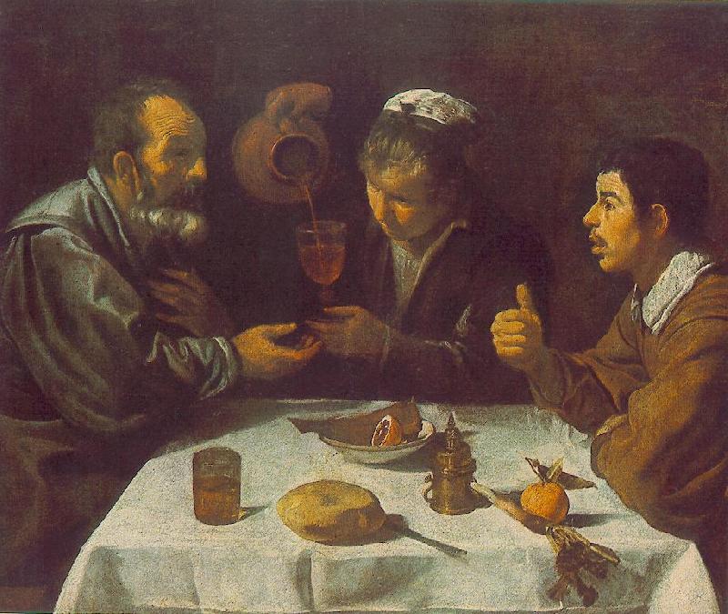 VELAZQUEZ, Diego Rodriguez de Silva y Peasants at the Table (El Almuerzo) r oil painting image